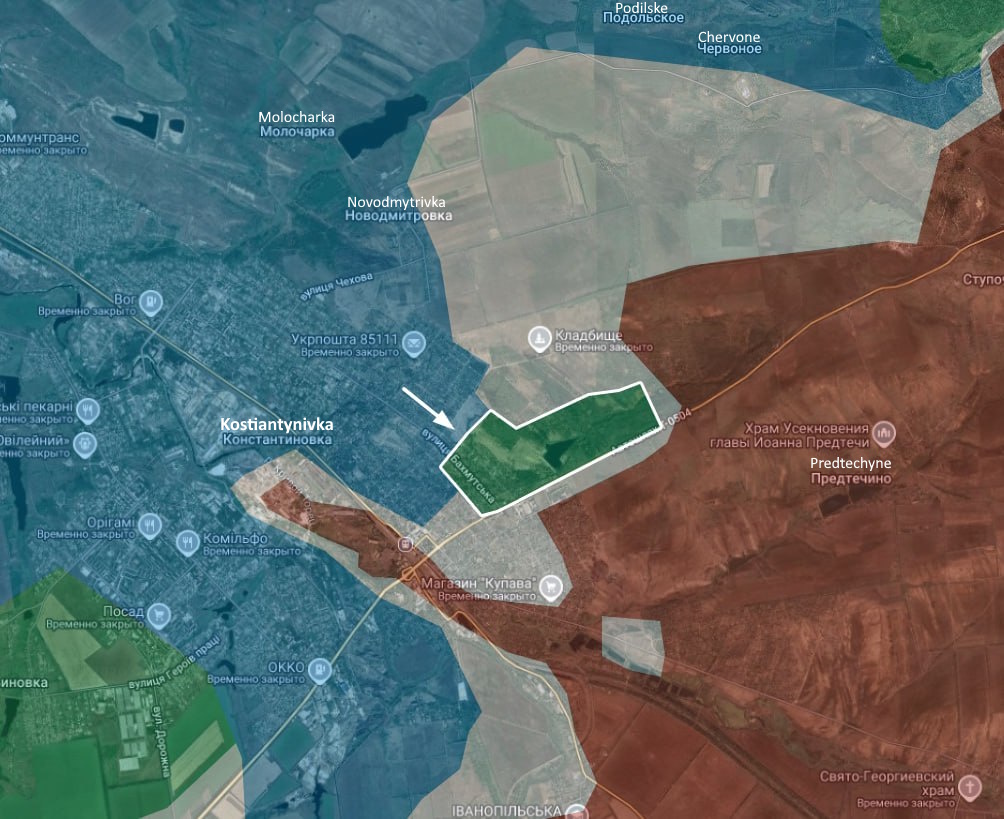 According to the Politstore 🇺🇦Telegram channel, the AFU have advanced east of Kostiantynivka.

t.me/c/1632148131/1…