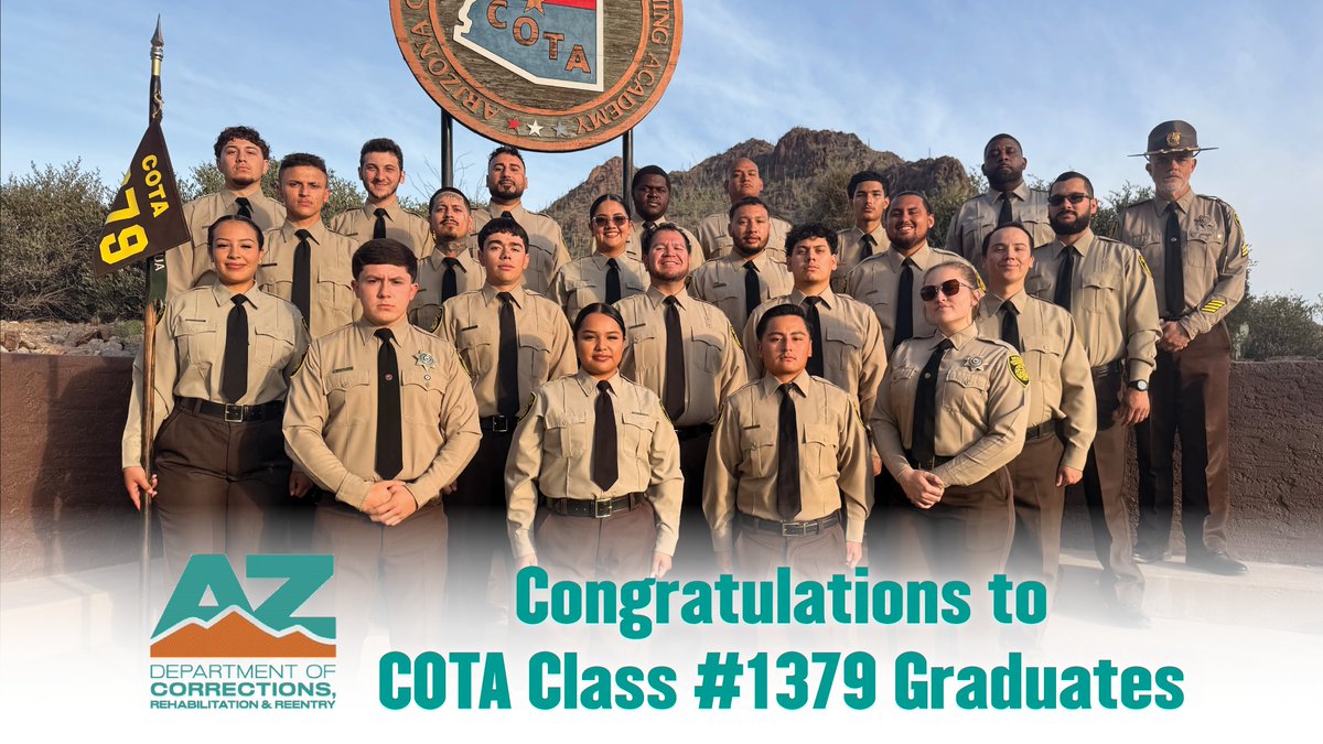 AZCorrections's tweet photo. We are proud of our 20 graduate officers from COTA Class #1379. Congrats and welcome to the ADCRR family! https://t.co/vslsUDlnPw