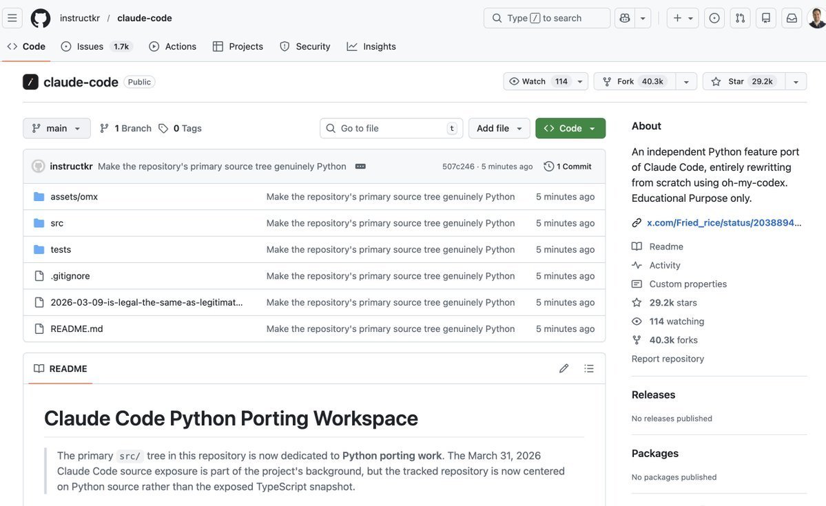 alfredovelazco's tweet photo. En una actualización de @claudeai Code se le filtra a @AnthropicAI un archivo de 60 MB con el plano del software, un investigador lo sube y publica en X en horas una desarrolladora reescribe en Python el código evitando el uso de la DMCA y lo llama #ClawCode... error capa 8 https://t.co/o3sUZIwKDW