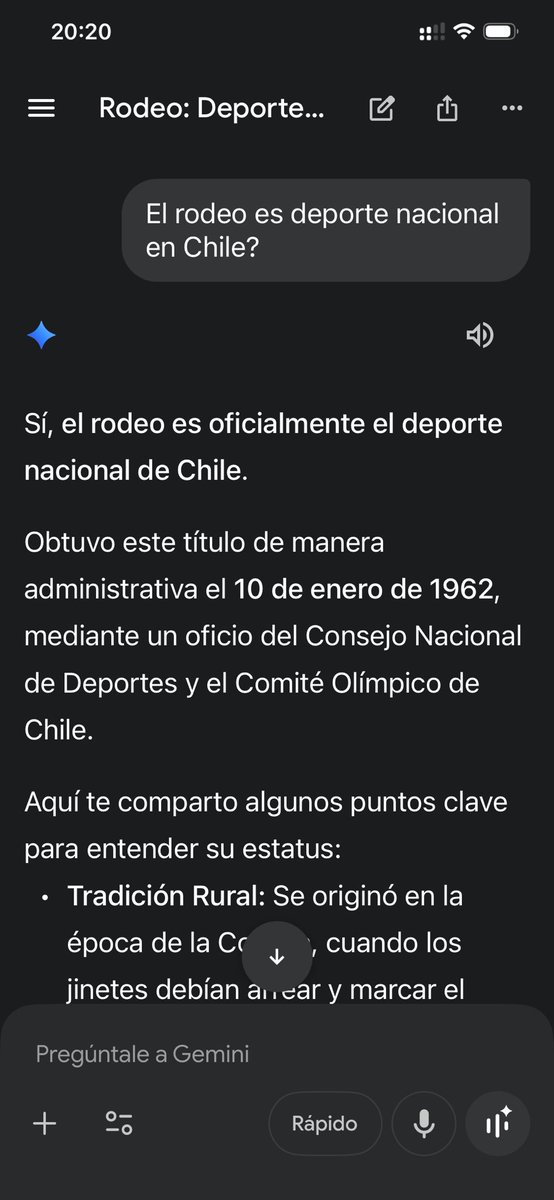 cris99T's tweet photo. @Sinfiltros_tv esto me respondió Gemini sobre el deporte nacional del rodeo https://t.co/r2cntjjnql