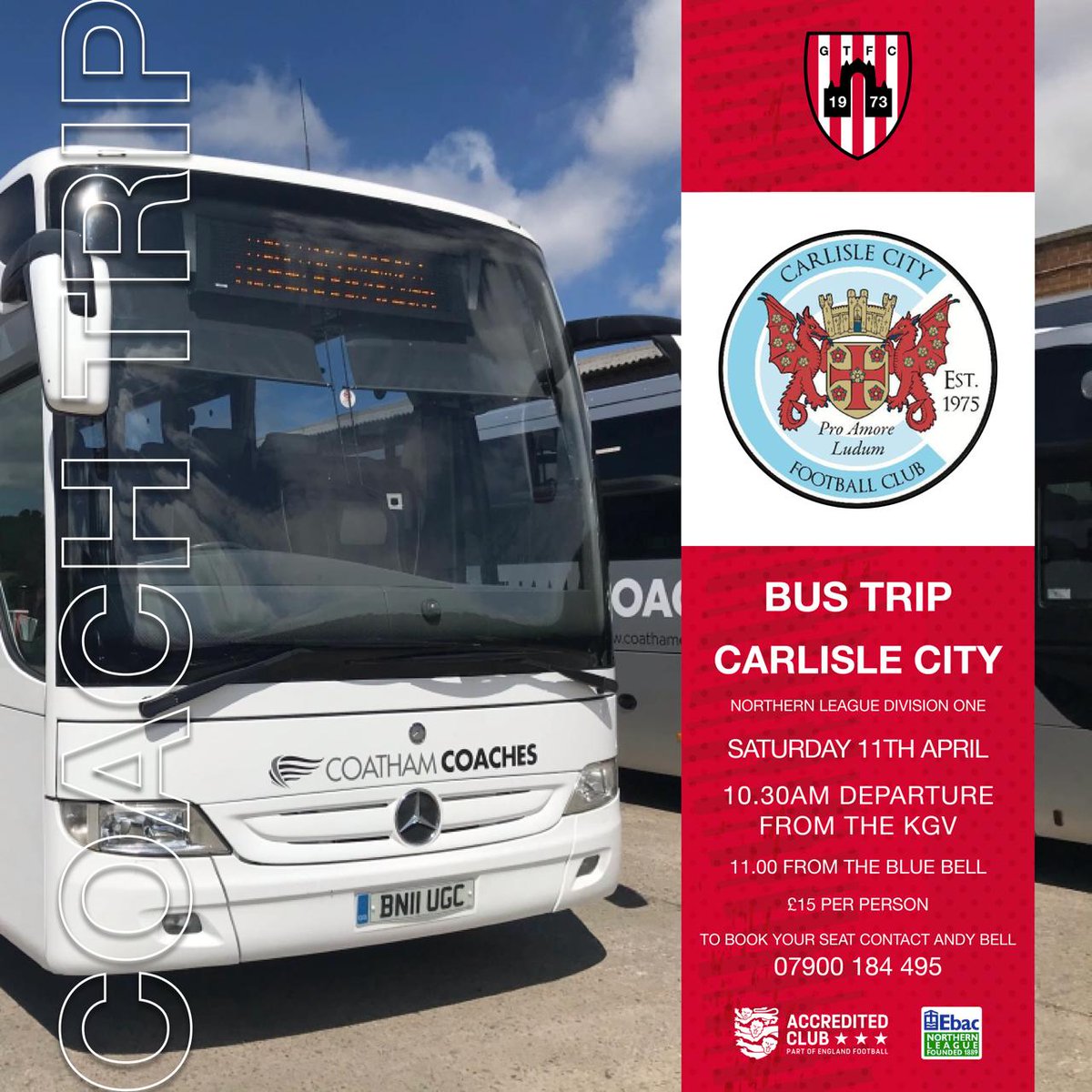 guistownfc's tweet photo. 𝗖𝗔𝗥𝗟𝗜𝗦𝗟𝗘 & 𝗦𝗛𝗜𝗟𝗗𝗢𝗡 𝗖𝗢𝗔𝗖𝗛 𝗧𝗥𝗔𝗩𝗘𝗟

We have coach travel available for our last two games of the season.

Both are priced at £15 each, so if you want to join us contact Andy Bell on 𝟬𝟳𝟵𝟬𝟬𝟭𝟴𝟰𝟰𝟵𝟱.

𝗦𝗮𝘁𝘂𝗿𝗱𝗮𝘆 𝟭𝟭𝘁𝗵 𝗔𝗽𝗿𝗶𝗹 - 𝗖𝗮𝗿𝗹𝗶𝘀𝗹𝗲 𝗖𝗶𝘁𝘆
Departs from KGV at 10.30AM, 11AM from the Blue Bell.

𝗦𝗮𝘁𝘂𝗿𝗱𝗮𝘆 𝟭𝟴𝘁𝗵 𝗔𝗽𝗿𝗶𝗹 - 𝗦𝗵𝗶𝗹𝗱𝗼𝗻
Departs from KGV at 11.45AM, 12.15PM from the Blue Bell.