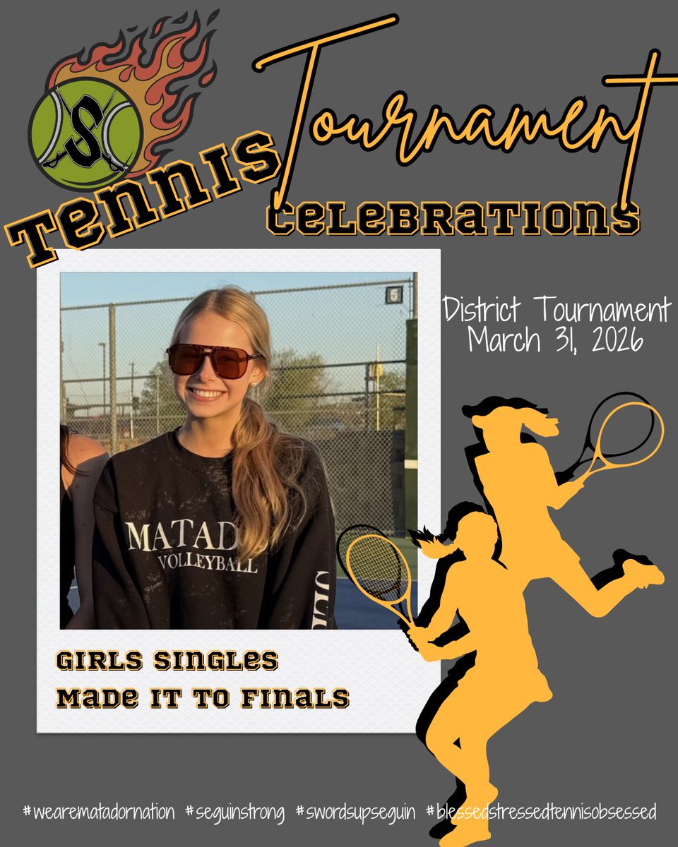 seguinisdtennis's tweet photo. Day 1 of the 2025-2026 District Tournament has come to an end and we have several teams headed to the finals on Thursday for a chance to advance to Regionals!! LET’S GO!!!! @SeguinAthletics 

#wearematadornation #seguinswordsup #imnevergonnaquit #lovesetmatch https://t.co/9bB5Q4Q4Z9