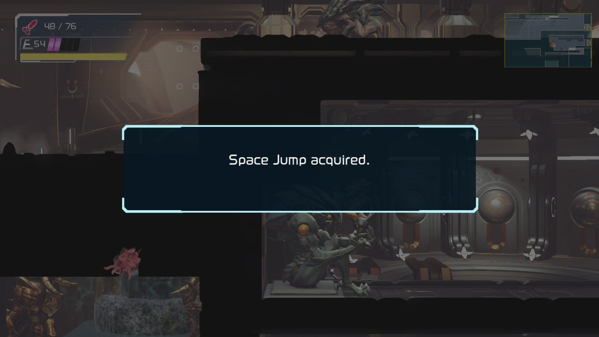 Defeated mini bosses and robots very tough at first end up defeated also space jump in metroid dread