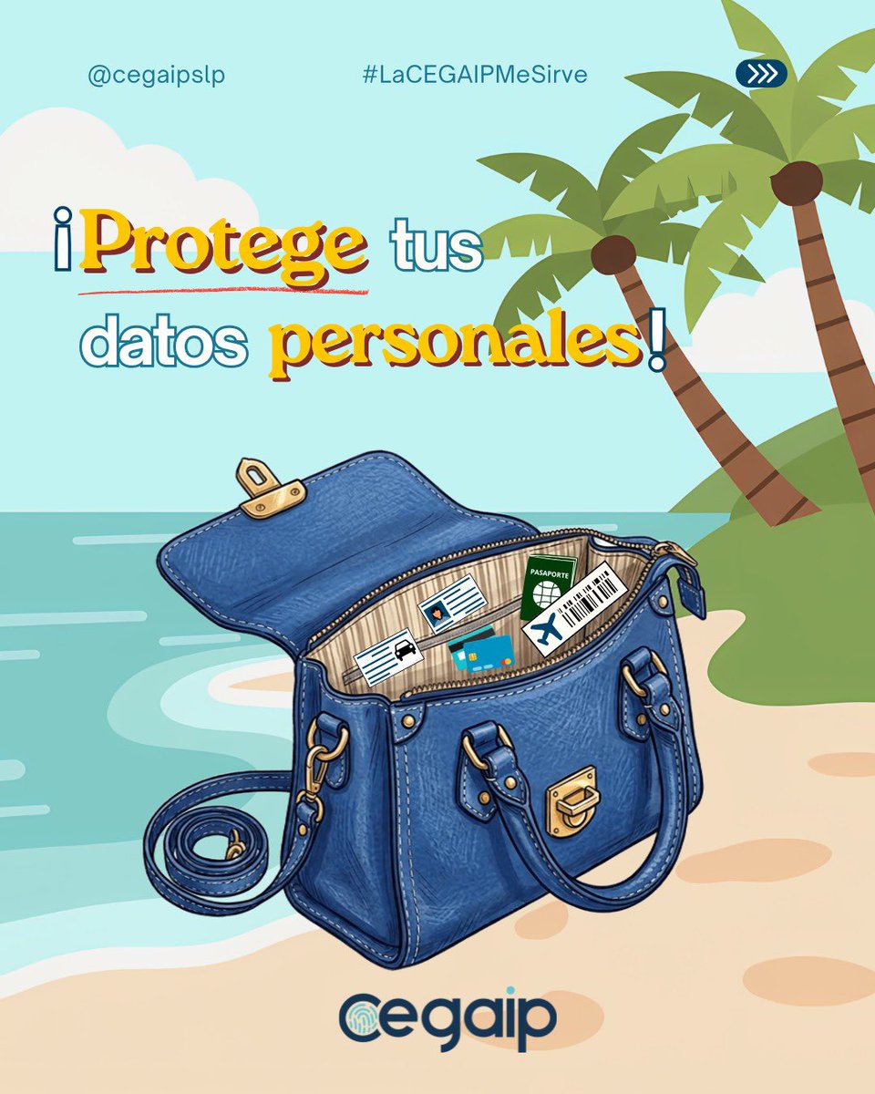 Cegaip's tweet photo. 🏖️ En vacaciones, cuida tus datos personales.
No pierdas de vista documentos como INE, pasaporte, licencia, tarjetas o boletos. 🔐
Tu información es valiosa, protégela.
#CEGAIP #DatosPersonales #Prevención #VacacionesSeguras #LaCEGAIPMeSirve https://t.co/6nDi430XWA