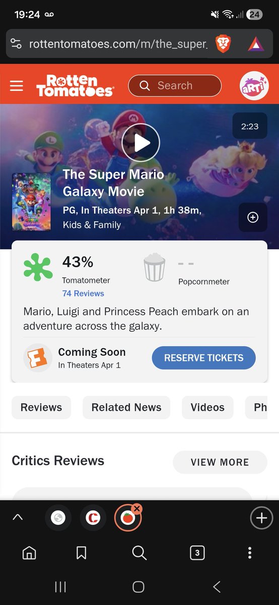 ProvenCriticYT's tweet photo. La película de #SUPERMARIOGALAXY debuta con un 43% en Rotten Tomatoes.
Ya saben, que la crítica que verdaderamente vale o es válida, es la de la audiencia en su estreno mundial, y volverá a ser un éxito como la primera. https://t.co/Vg1miQ8Vzk