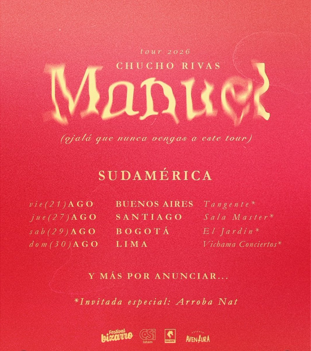 OMG! Chucho va a tener tour internacional! Que orgullo 🥹🤍. Ahora solo necesito un concierto en Europa. No importa donde, mientras habrá vuelo sin escala (de preferencia desde mi ciudad) ❤️
