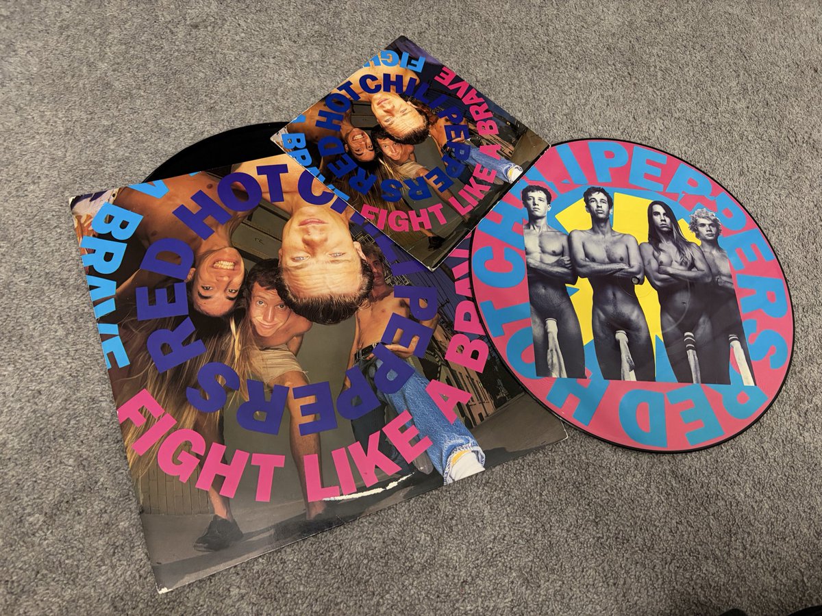 RHCPMediaFan's tweet photo. I got Fight Like A Brave on 12” last week and it has a “manufacturers property” sticker on it. Does that mean it’s a promo copy or something? Also pictured with its siblings! Only the 7” includes the actual album version of the song. Fire is great too https://t.co/7OalFoDXxz