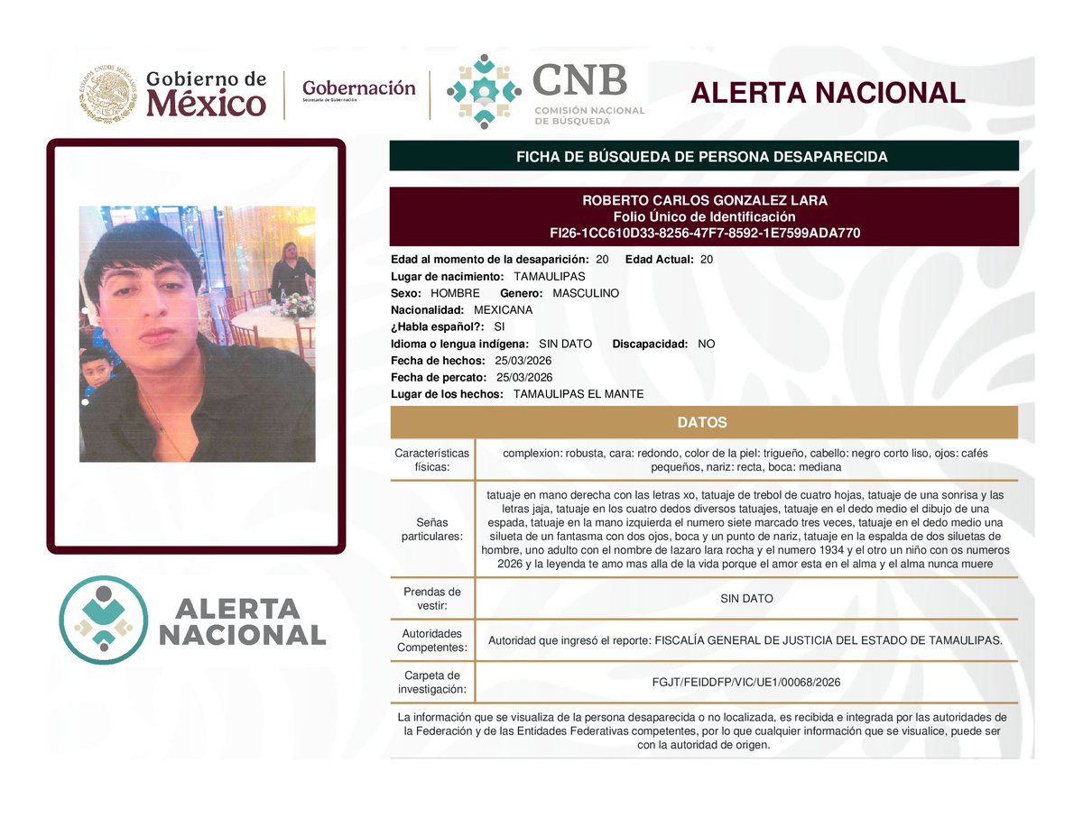 Busqueda_MX's tweet photo. AlertaNacional de Búsqueda  ⚠️
Solicitamos apoyo para localizar a las siguientes personas. 
Si tienes información comunícate.
Desde México: 800 028 77 83
WhatsApp 55 1309 9024
Desde otro país: 182 52 62 31 09 
#Michoacán #Veracruz #Tamaulipas https://t.co/DORM3ZARnU