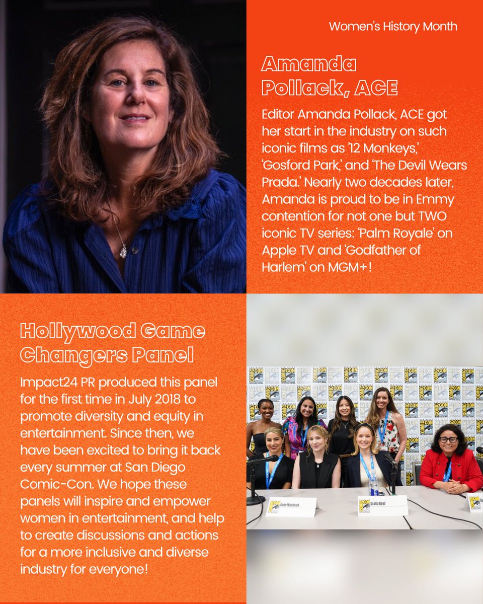 Impact24PR's tweet image. From their impactful roles in entertainment to their participation in our San Diego Comic-Con panel, #HollywoodGameChangers, they continue to inspire and empower women in the industry!

#WHM #WomenEmpowerment #Film #TV #BehindTheScenes (2/2)