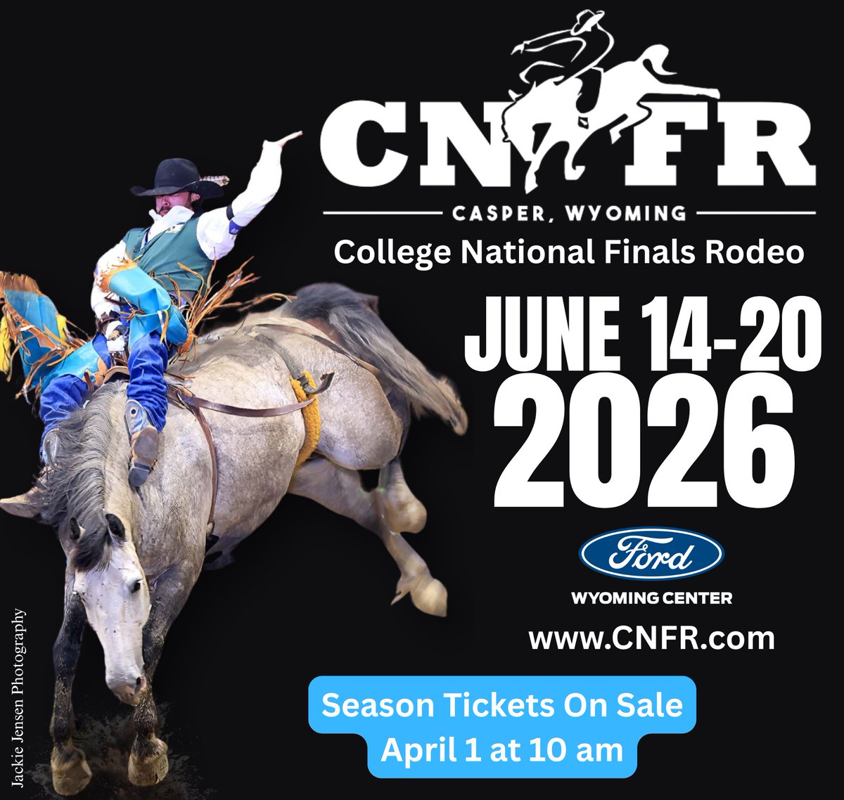 FordWYCenter's tweet image. 🚨 TOMORROW 🚨
CNFR Season Tickets go on sale at 10 am. Online only.
Get the best seats for the best week of the best rodeo action!
June 14–20. Don’t miss it.

#CNFR #CollegeRodeo #CasperWY