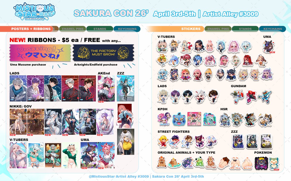 MistiousStar's tweet image. My Sakura Con catalog ✨️
#sakuracon2026 #artistalley #seattle