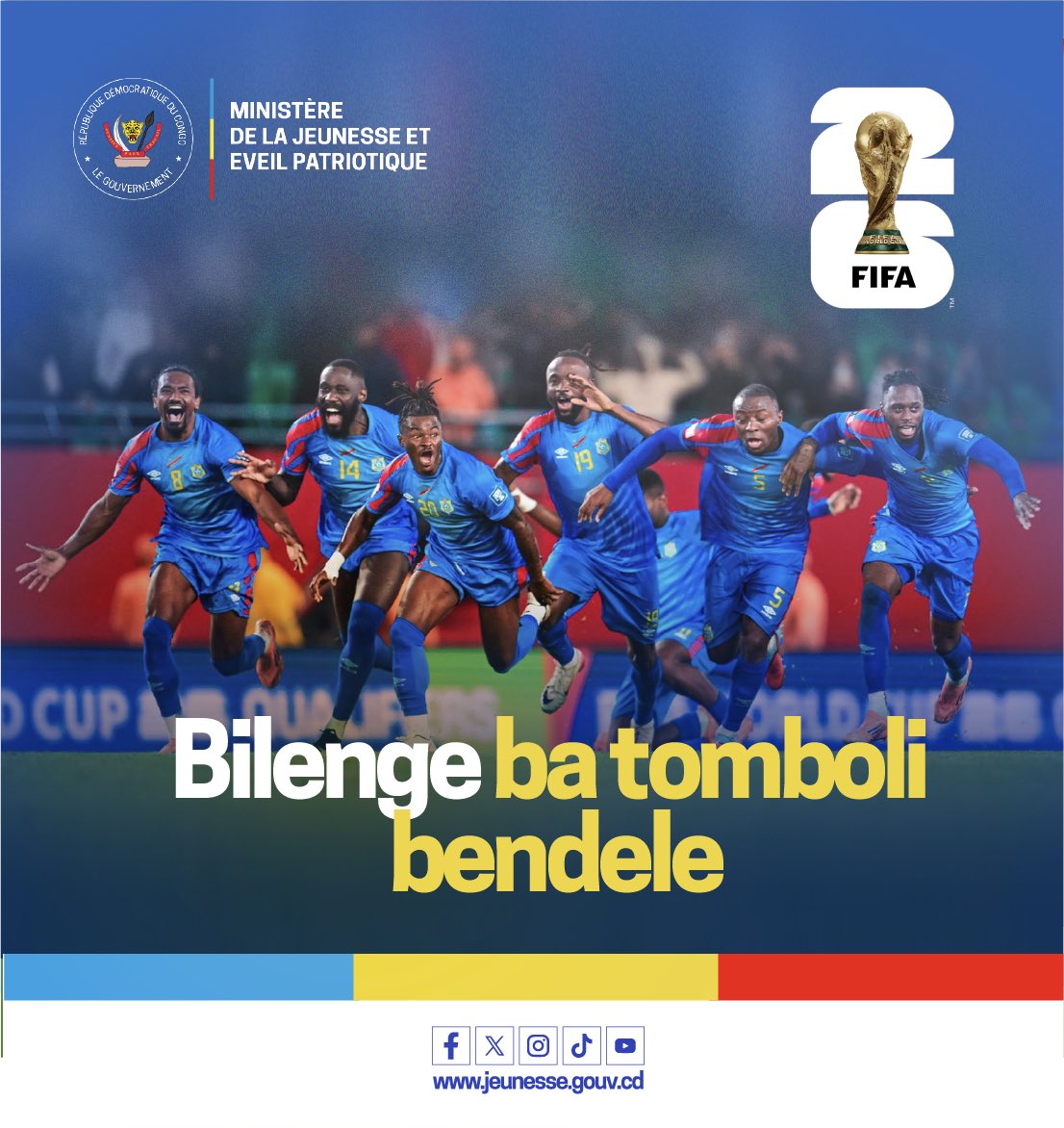 ON L’A FAIT !!!
D.R CONGO IS BACK🇨🇩

Après plus d’un demi-siècle d’attente, la RDC retrouve la Coupe du Monde !

Félicitations aux Léopards, au staff et à tout le peuple congolais.
Un soir historique. Une fierté nationale.

BILENGE BA TOMBOLI BENDELE. 

#FimbuNaFimbu