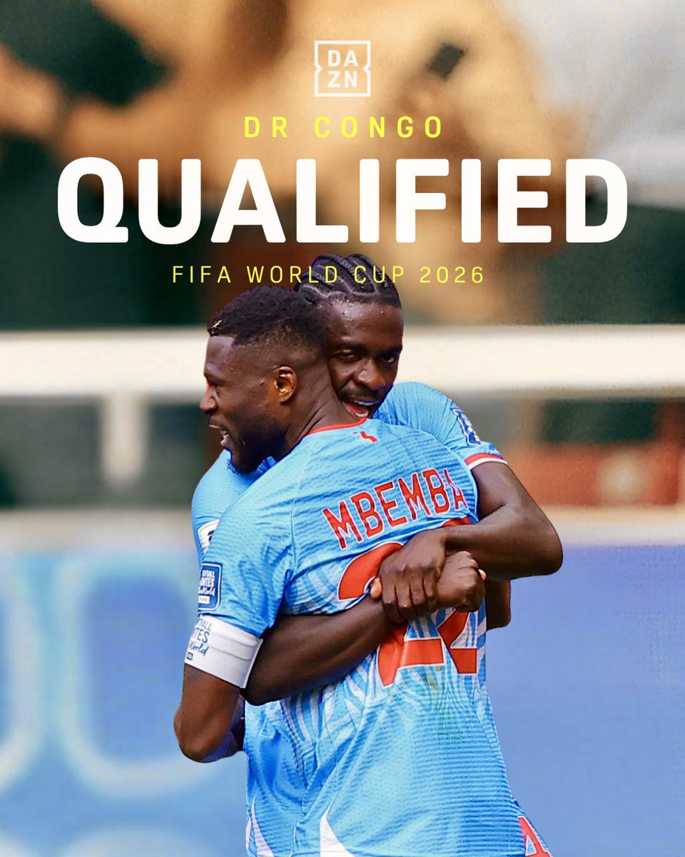 DAZNFootball's tweet photo. DR CONGO IS GOING TO THE 2026 FIFA MEN’S WORLD CUP 🇨🇩✅

#WorldCupQualifiers https://t.co/zccakXBzTN