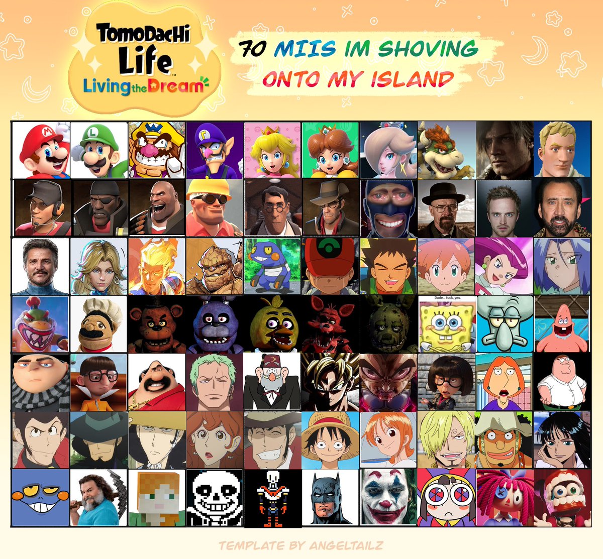 Lingulini's tweet photo. This is the best Tomodachi Life Roster you'll ever see https://t.co/1k25obwkLB