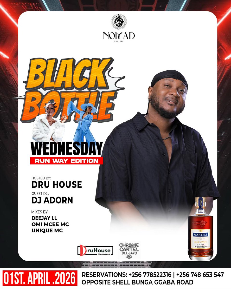 DeejayLL's tweet photo. Catch a fire this Wednesday @NOMAD_KAMPALA #BlackBottleWednesdays #RunAwayEdition 🔥🔥 https://t.co/uwtoynAt1b