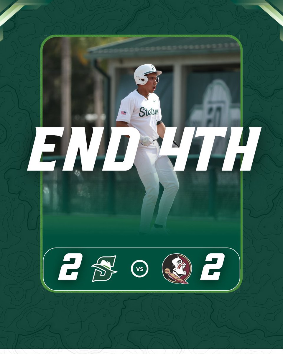 StetsonBaseball's tweet photo. Samuel Fernandez ties up the game with a 2-run HOMER in the bottom of the 4th!🔥

#GoHatters | #DefendDeLand https://t.co/4ond97PQZi