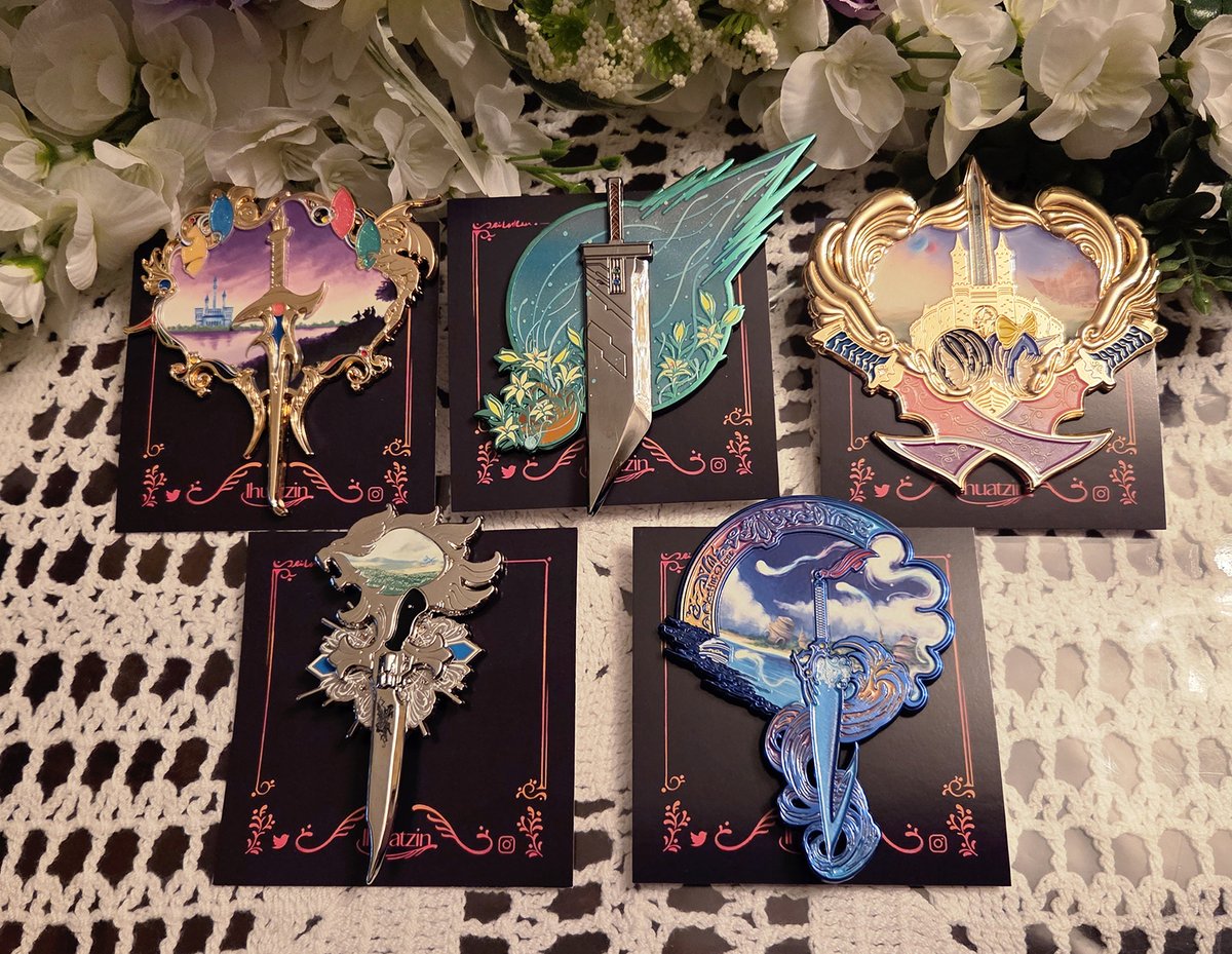 ihuatzin's tweet photo. Finally got a chance to take pictures of my new final fantasy enamel pins! these are now all available on my personal storefront and et/sy!! https://t.co/KZqdWrSYyS
