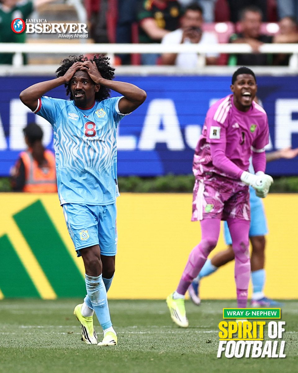 JamaicaObserver's tweet photo. Heartbreak for the Reggae Boyz 💔🇯🇲

After fighting to the very end, Jamaica’s 2026 World Cup dream is over. A 1-0 loss in extra time to DR Congo ends the journey.

One moment, one goal.... 

THE END

Thank you, Boyz, for carrying the nation with you every step of the way. 💛💚🖤

[📸:ULISES RUIZ / AFP]

Powered by: @wrayrum

#ReggaeBoyz #JamaicaObserver #JamaicaFootball #JFF #WorldCupQualifiers #WrayRum