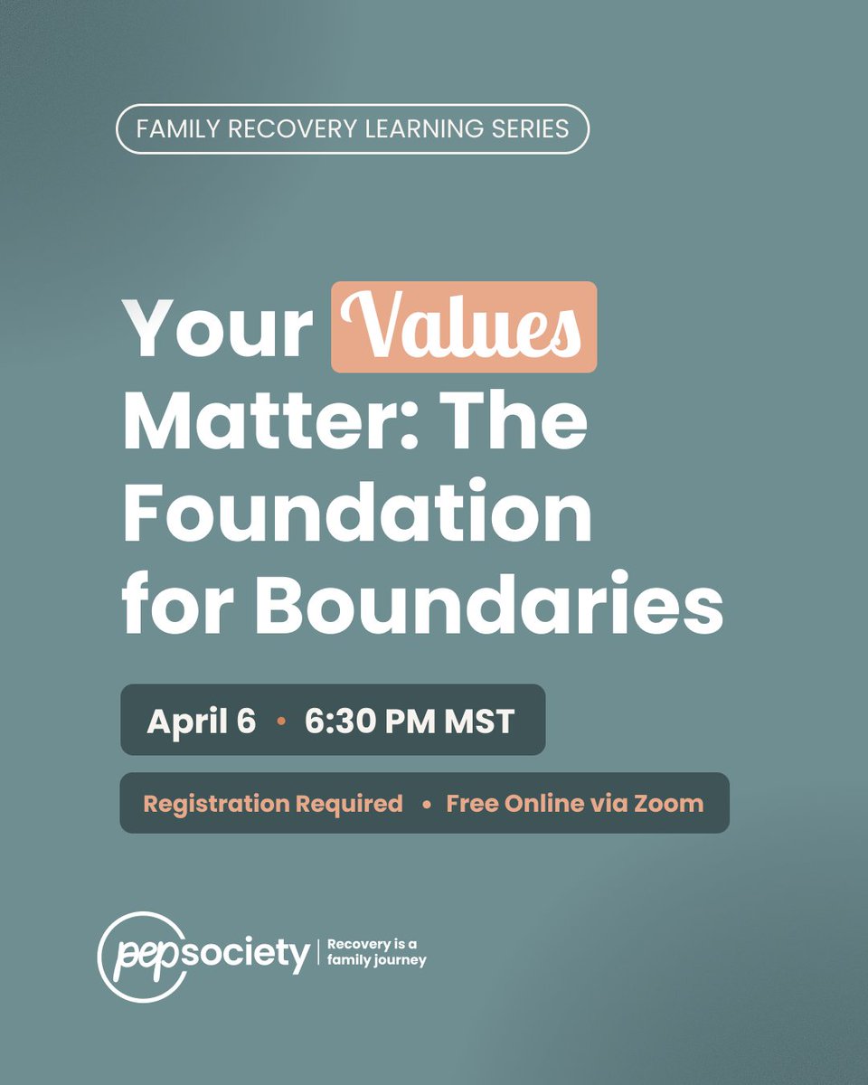 When you're focused on someone else's recovery, your own needs can get lost.
PEP Society's April learning session is all about using your values to build real boundaries. Free. Online. April 6 at 6:30 PM MST.

Register at pepsociety.ca/education