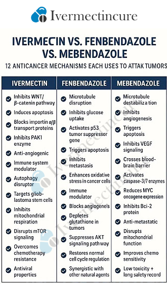 _Ivermectincure's tweet photo. 🚨A Beginner’s Guide to Repurposed Antiparasitic Drugs in Cancer Research

@_Ivermectincure

🧬 1. Ivermectin
 What it is: An antiparasitic drug approved for human use.
Cancer interest:

Shown in laboratory studies to disrupt cancer cell signaling pathways (e.g., WNT/β-catenin, mTOR).

May help inhibit tumor cell proliferation and induce apoptosis.
Anti-inflammatory and immune-modulating effects are also under investigation.
Research stage: Preclinical and very early-stage clinical research. There is currently insufficient human data.

Typical off-label use (anecdotal):

Doses vary; often 0.2–0.4 mg/kg, 1–2 times weekly.

Sometimes taken with fatty food to improve absorption.
Risks:

Possible liver stress and neurological symptoms at high doses.

Potential interactions with other medications.

🧬 2. Fenbendazole

 What it is: A veterinary dewormer used for dogs and livestock.

Cancer interest:
Blocks microtubule formation in cells—similar to some chemotherapy drugs (e.g., vinblastine).

Some animal and cell studies suggest tumor suppression.

Popularized by Joe Tippens after claiming remission from lung cancer.
Research stage: Preclinical only—no formal human trials yet.
Typical off-label use (anecdotal “Joe Tippens Protocol”):

222 mg fenbendazole daily (often 3 days on, 4 days off).

Sometimes combined with: Vitamin E (gamma-tocopherol)
Bioavailable curcumin
CBD oil

Risks:
Not approved for human use.
Potential liver strain; product purity can be inconsistent.
No standardized clinical dosing or monitoring.

🧬 3. Mebendazole

 What it is: A human-approved anti-worm drug (used for pinworms and whipworms).

Cancer interest:

Structurally similar to fenbendazole, but already approved for human use.
Inhibits microtubule formation in cancer cells, potentially halting cell division.
Has shown promise in preclinical and some early-phase human studies, especially for:Glioblastoma
Melanoma
Colon cancer

Research stage: Preclinical and early human studies (further along than fenbendazole).
Typical off-label use (under medical supervision):

100–200 mg/day, sometimes higher.

Often taken continuously or in cycles.

Risks:
Can elevate liver enzymes.
May cause gastrointestinal side effects.
Requires regular liver monitoring (AST/ALT).

⚠️ Note: These therapies remain experimental. Always consult a qualified medical professional before considering any off-label use.

Where can you buy ivermectin?

Visit: https://t.co/REwGZCdhg9

#CancerResearch #Ivermectin #Fenbendazole #Mebendazole