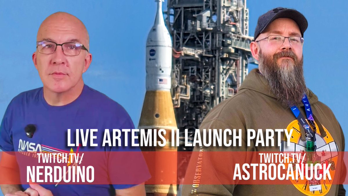 AstroCanuck's tweet photo. Artemis II is go for launch at 6:24pm ET! Join AstroCanuck and Nerduino all day! 

​Get your front-row seat to the launch on @Twitch. Tune in to either channel to be part of the global community countdown!

https://t.co/FNQhy1v0P7 - 7am ET 
https://t.co/bD0Bah1LnG - 12pm PT https://t.co/oIhw3ZRSJd