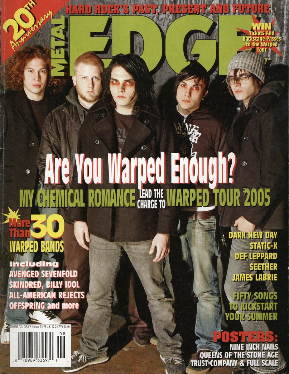 My Chemical Romance on the cover of Metal Edge magazine, August 2005. Heavy on the Warped Tour.

“I guess it was just a silly boyhood fantasy that kinda came true.”
[my scans] ♥️
