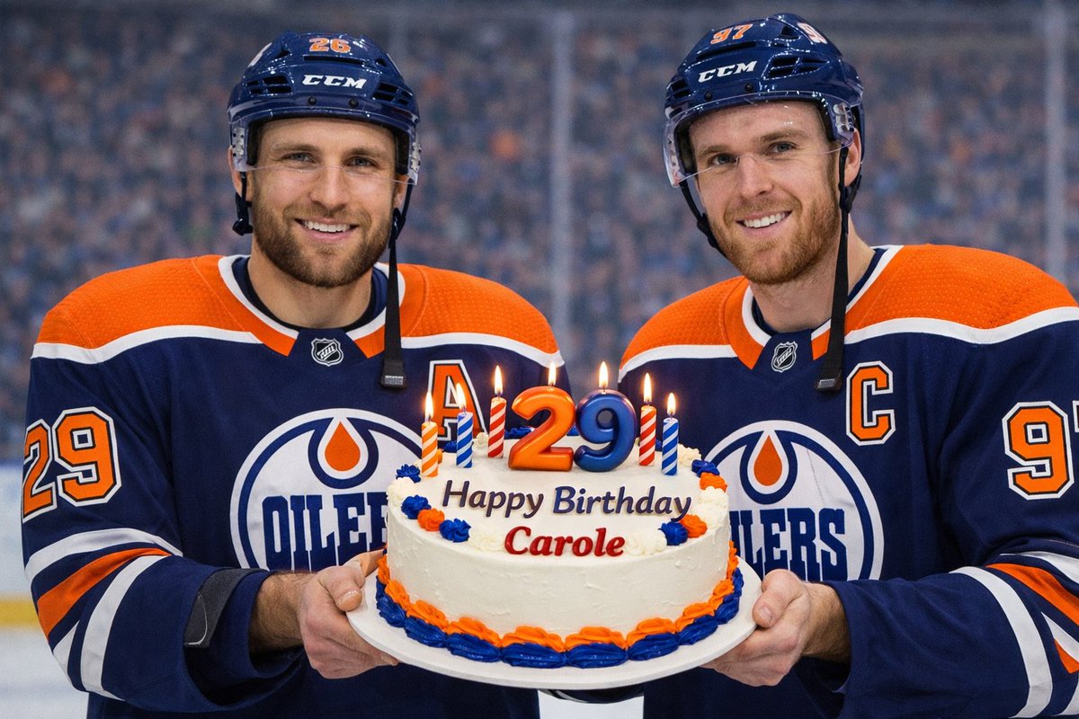 GroseAndrew's tweet photo. Happy birthday to my fantastic wife Carole! The best gift would be an Oiler win!

#LetsGoOilers https://t.co/9qM75a2KcY