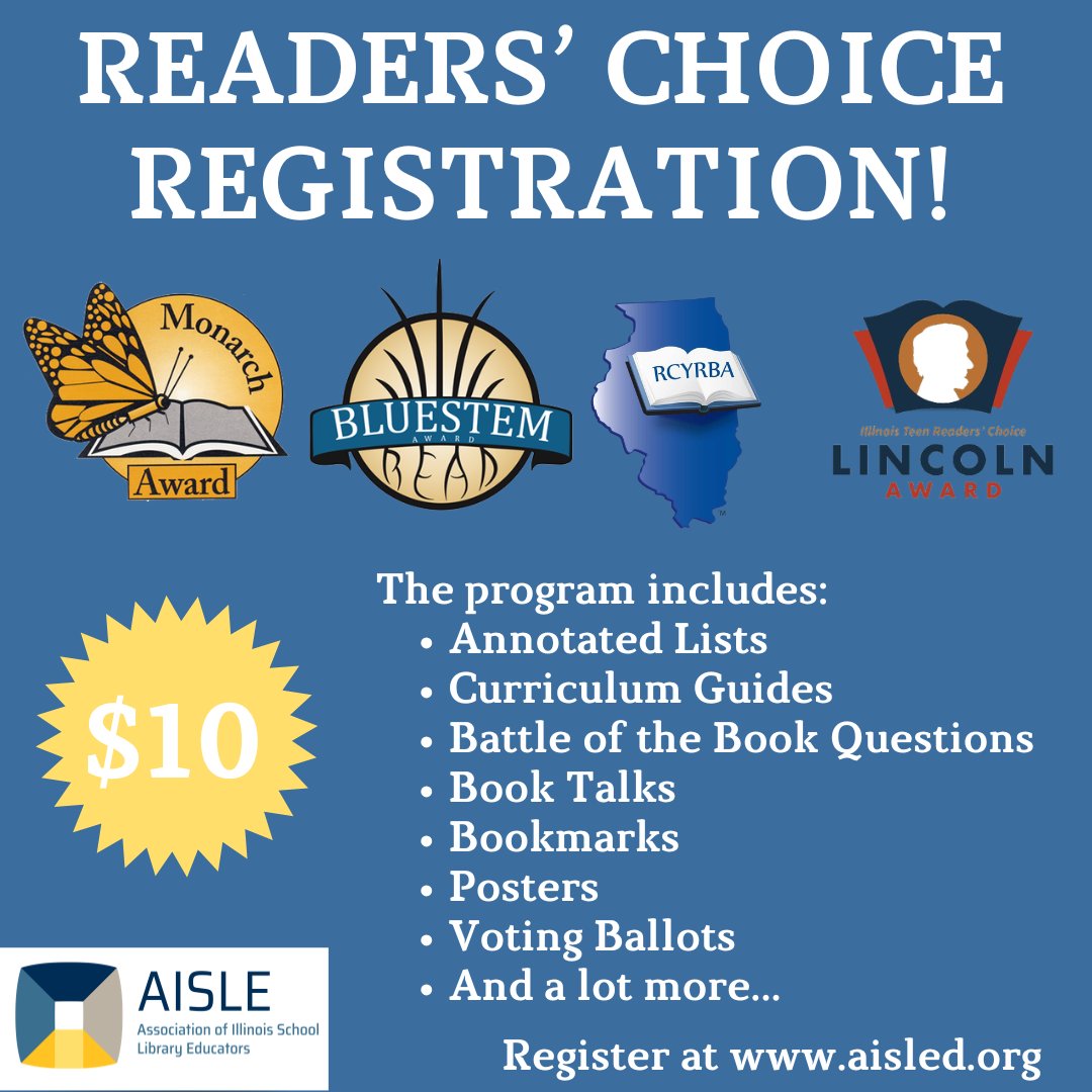 AISLEd_org's tweet photo. Register for the 2027 Readers’ Choice Awards! Not only do your students get to vote at the end of the year when you register, but you are provided resources starting in the fall that will support your library curriculum. Register at https://t.co/EUskpVV459 under the book award. https://t.co/GTaOcAtJTu