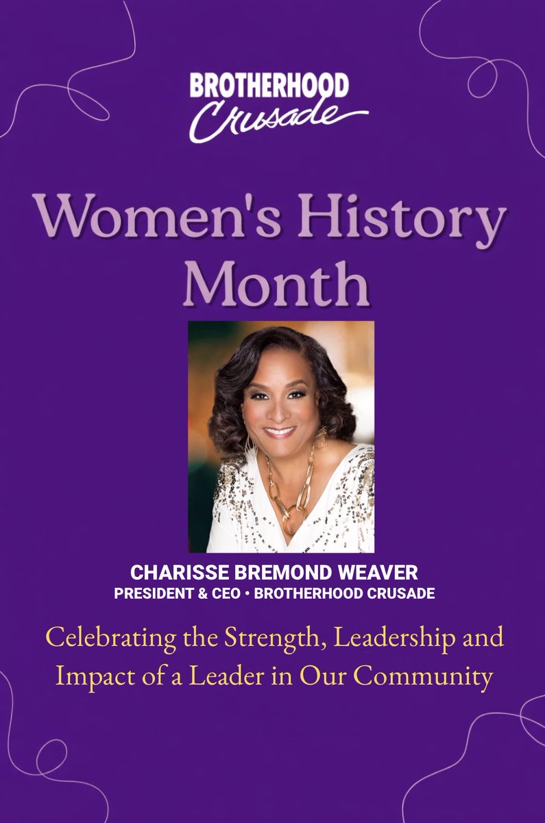 BCrusade's tweet image. On the final day of #WomensHistoryMonth, we’re proud to highlight Charisse Bremond Weaver, President &amp;amp; CEO of Brotherhood Crusade—a leader who truly makes history every day.

#WomenWhoLead #BrotherhoodCrusade