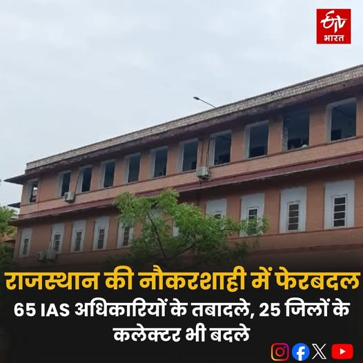 ETVBharatRJ's tweet photo. राज्य की भजनलाल सरकार ने देर रात नौकरशाही में एक बार फिर राजस्थान की नौकरशाही में बड़ा फेरबदल करते हुए 65 आईएएस अधिकारियों के तबादले किए हैं. इन तबादलों में 25 जिलों के कलेक्टर बदले गए हैं.
#IASTransfer #collectortransfer https://t.co/EAmEp9YJwn