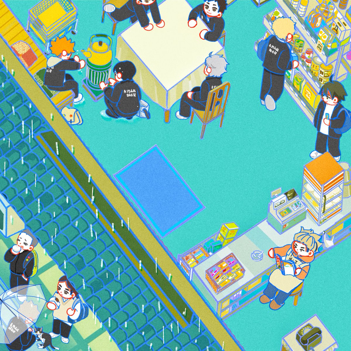 Finger_tiao's tweet photo. ☔️Apr.

クエスト❹
ここはどこだ？

#ハイキュー
#イラスト https://t.co/G6SIzZ7abG