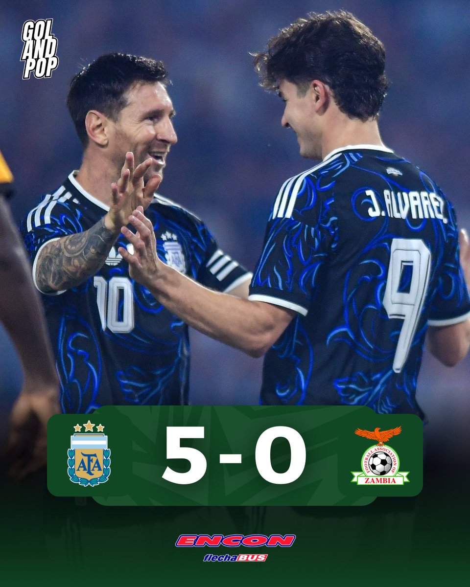 💥🇦🇷 ¡GOLEADA DE LA SELECCIÓN! #Argentina venció 5-0 a #Zambia 🇿🇲 en la Bombonera en su segundo amistoso internacional de la fecha FIFA.

⚽️ ¿Los goles? Álvarez, Messi, Otamendi (p), Chanda (e/c) y Barco.

🏟️ Último partido en territorio albiceleste previo a la Copa del Mundo.