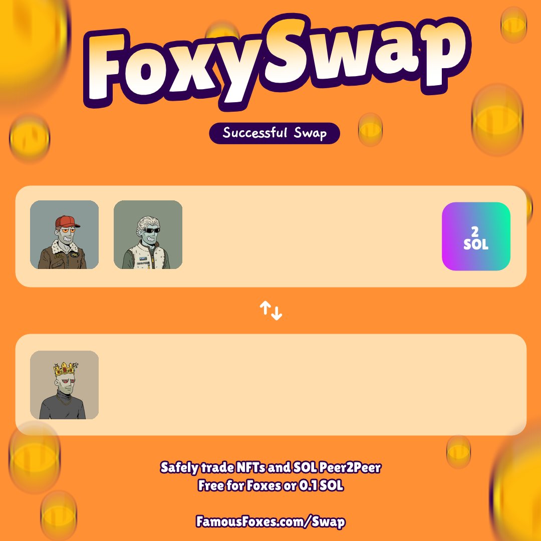 New swap completed! <a href="/FamousFoxFed/">Famous Fox Federation 🦊🟠</a> #FamousFoxes
Use FoxySwap for secure P2P swaps.