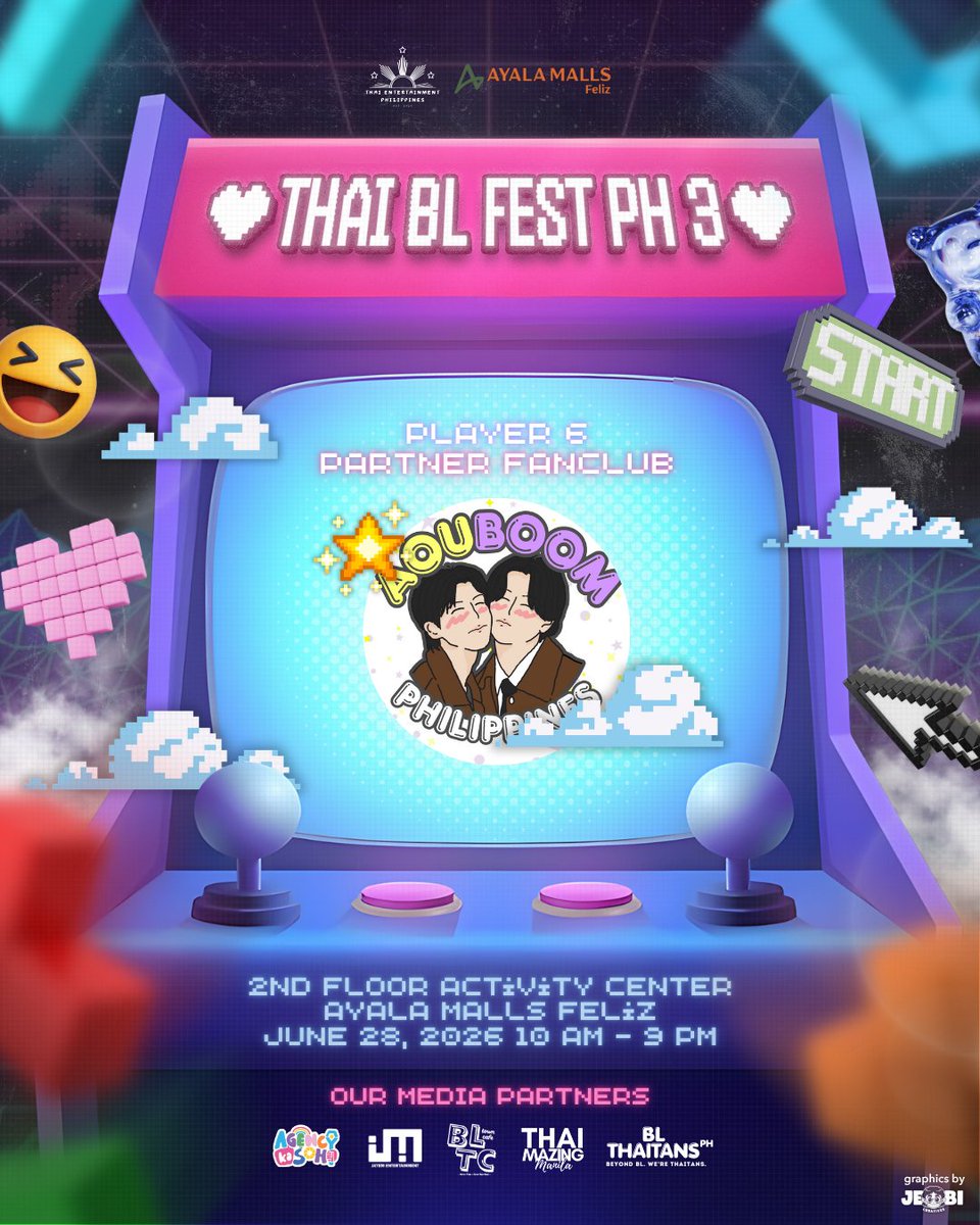TEPHL's tweet photo. 💖🏳️‍🌈 Let’s celebrate our love for BL stories, the warmth of the fandom, and the friendships we build through the shows we adore!
We’re excited to welcome @aouboomph as our official fanclub partner for Thai BL Fest PH 3 ✨
🌈 Be Stylish at Thai BL Fest PH 3
📅 June 28, 2026
⏰ 10:00 AM – 9:00 PM
📍 Ayala Malls Feliz – 2nd Floor Activity Area
🌈 What’s waiting for you?
💖 Fanclub Booths
📷 BL-Inspired Photospots
🎲 Fun Fan Activities
🏳️‍🌈 A safe and welcoming space for the BL community
👗 Dress Code: Denim or Y2K 🌈
🎤 Hosted by: @luithcrewthe
🔗 Register here: https://t.co/Sjim1tldVD
✨ Media Partners:
@bltowncafe, @BL_ThaiTans, @JAYEM_ent, @agencyka_soho, & @ThaimazingMNL
Bring your best fits, your love for Thai BL, and your fandom energy—spend the day with people who share the same passion and joy 💙🌈
🏳️‍🌈 See you there, Filo BL fans—let’s make unforgettable memories together! ✨
#ThaiBLFest3
#Y2KBoys🌈
📌 Disclaimer: This is a fan community event organized by fans, for fans. Thai Entertainment PH is not liable for any items or materials produced by participating fanbases. Our goal is to provide a safe and welcoming space for Filo BL stans. For any concerns, please contact the respective fanclub partners directly.