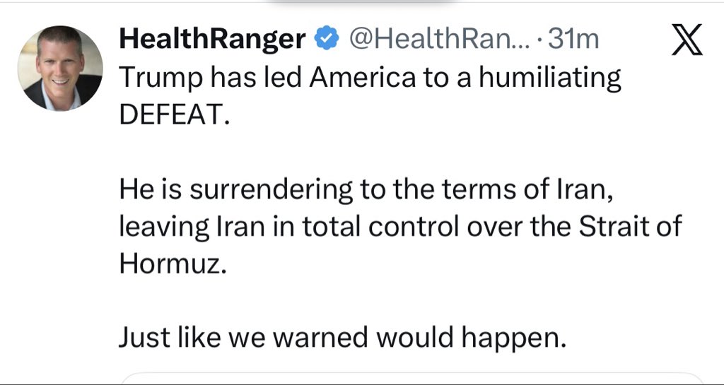 Mike Adams has been totally wrong about every detail of the Iran war. But you can’t debate with him because he is one the most cowardly doomers on X. He’s a lot like the Hamas cowards that hide behind children, only he hides behind the censorship of his sight. Pathetic loser.