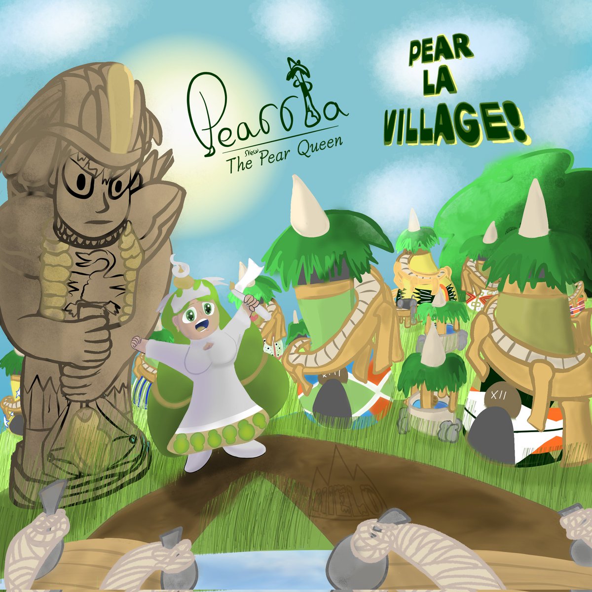 CaranimationOs's tweet image. #art #pears #village 
Made a new Pearrla with pear hut and the statue of her father that was the former king pear