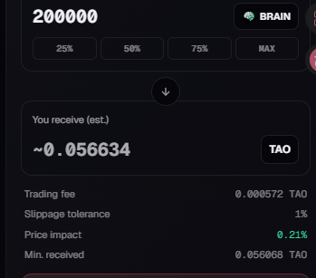 今天挣不少 给兄弟抽 20w $brain 代币  抽两个人 一人10w现在价值15u 晚上7点开奖 留  evm地址 记得切换成 tao evm网络，切换教程前面有发。