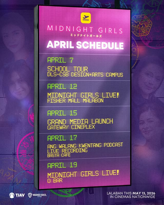 BOOKED AND READY NA ANG MIDNIGHT GIRLS THIS APRIL! ✨

Full packed ang schedule natin, mga sis! Mula school tour hanggang sa media launch at madami pang iba. 

Kita-kits mga sis! 💁🏼‍♀️

MidnightGirls this May 13 na sa sinehan!

Repost <a href="/_lunchboxph/">Lunchbox PH</a>

<a href="/sanya_lopez/">Sanya Lopez</a>