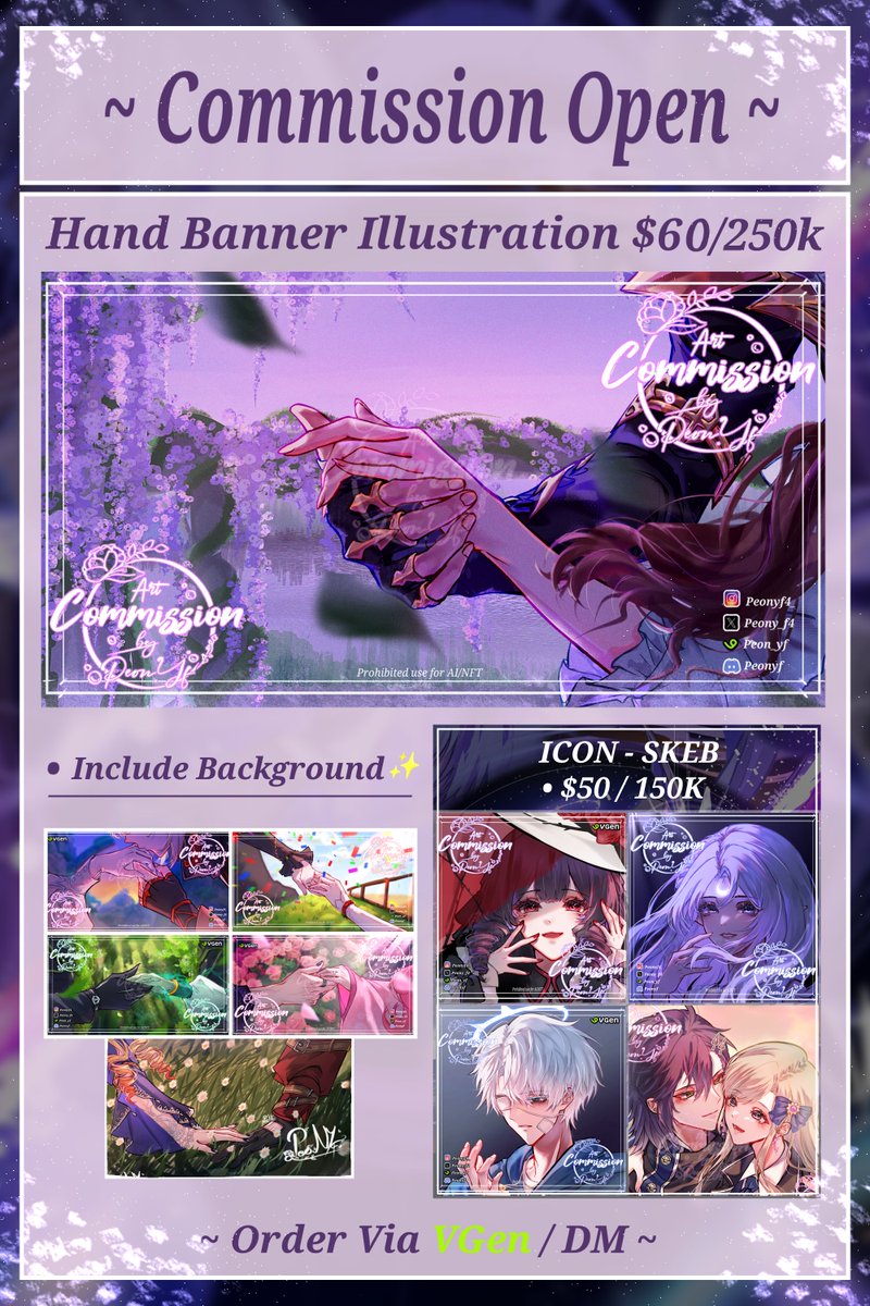 {rt's🔄 &amp; like's💕 are really appreciated ✨!! }

COMMISSION Open💐
for Close up SKEB💖 and New menu Hand Banner with Background👐🌹

Dm me for more discussion💬 , Information &amp; More Sample >> vgen.co/Peon_yf

#Commission #commissionsopen #VGenComms #VGenComm