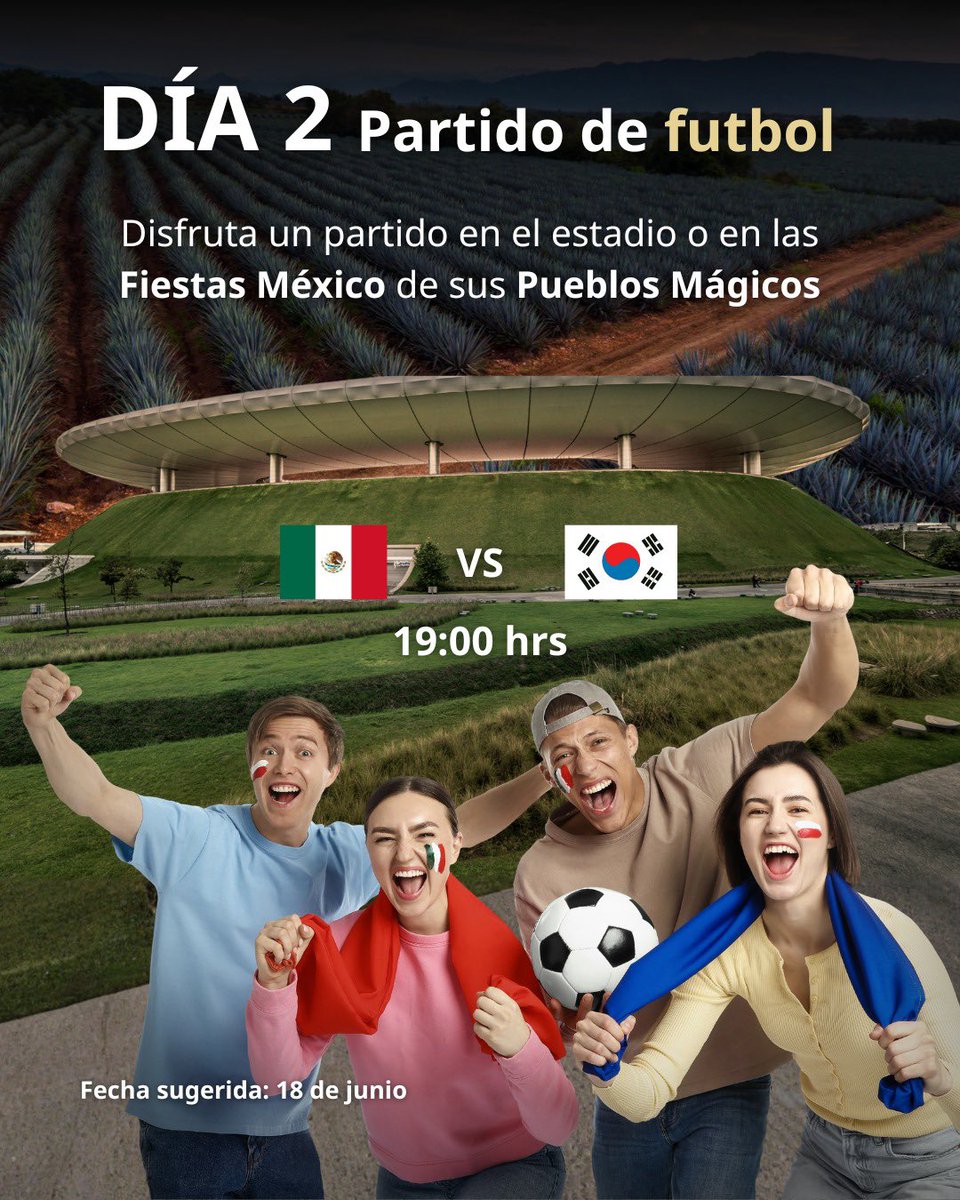 SECTUR_mx's tweet image. ¡Fútbol al ritmo del mariachi en #Jalisco! 🇲🇽

Vive una experiencia llena de identidad en Jalisco, recorre las calles de #Guadalajara, déjate envolver por la música tradicional y descubre el origen del tequila en Tequila, entre paisajes agaveros reconocidos a nivel mundial.