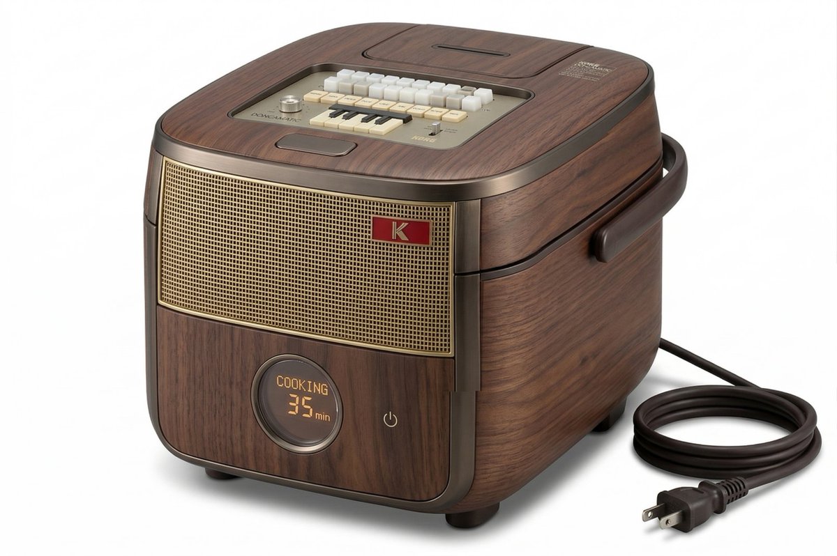 新商品のお知らせ📣

一世を風靡したリズムマシン、ドンカマチックが「釜」になって登場！

・お米が炊き上がると「ドンカマチック！」と鳴ります
・炊飯中にお好きなリズムを鳴らせます

「ドン釜チック」で炊いたお米を食べて、元気に音楽を楽しもう🌾🌾🌾

#エイプリルフール