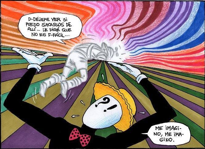 His name is Dr. Paradox (Argentina), a mysterious being whose main job is help the heroes from the Multiverse!

If you're a Spanish speaker, or have some knowledge in Spanish, please give this comic a try—you can read it for free online, and I promise that you won't regret it!