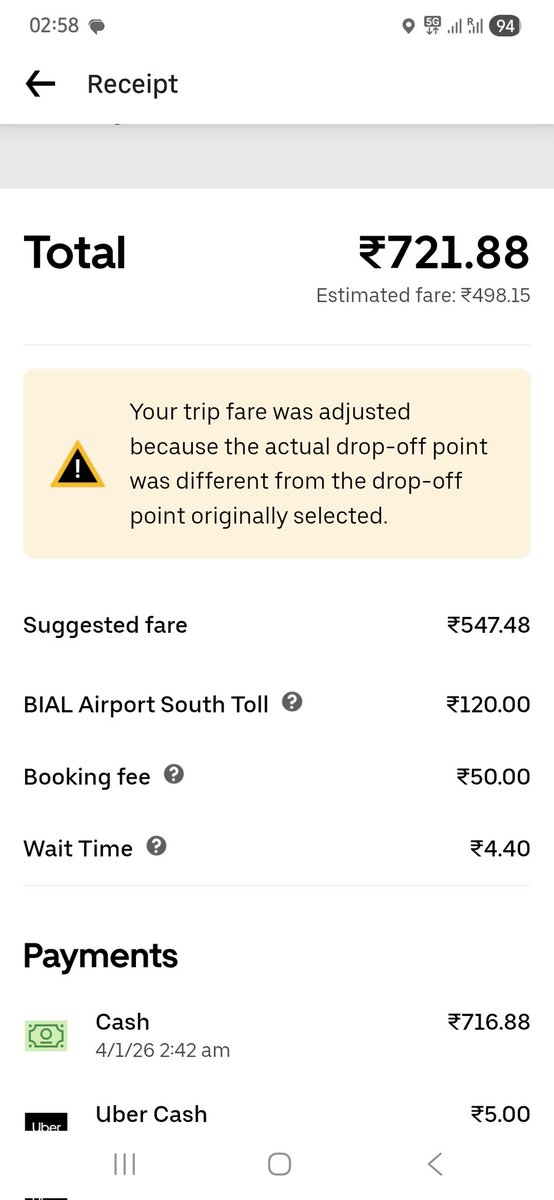 wanderingbirdie's tweet photo. @Uber why would you show a charge of 498 and then add so many hidden charges later ? Such deceit in the name of being a "cab aggregator". Why was it not mentioned that the toll charges will be charged over this amount. Cheap tactics!!! https://t.co/ggP8v35qFy
