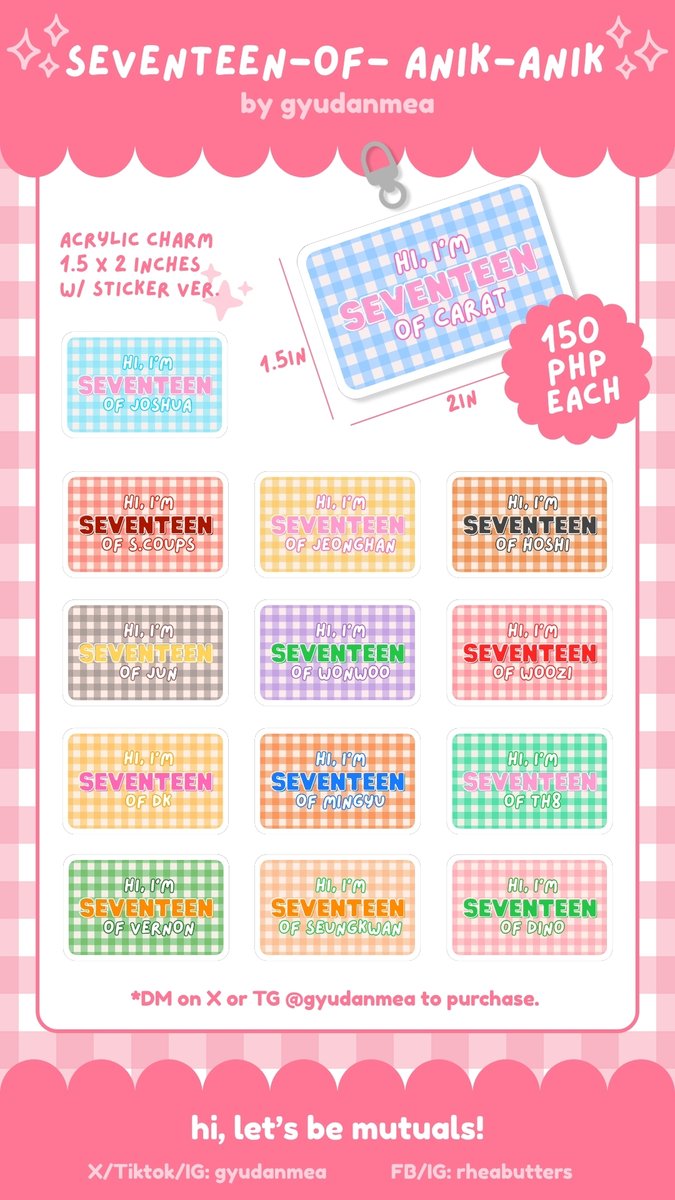 gyudanmea's tweet photo. Inch check/looking for kasabay for seventeen-of-anik-anik by yours truly
- help rt
- like if inch (if over 50 might be able to push)
- price, size and colors maybe subject to change
#seventeen #FanmadeMerch https://t.co/OUGNckSWYz