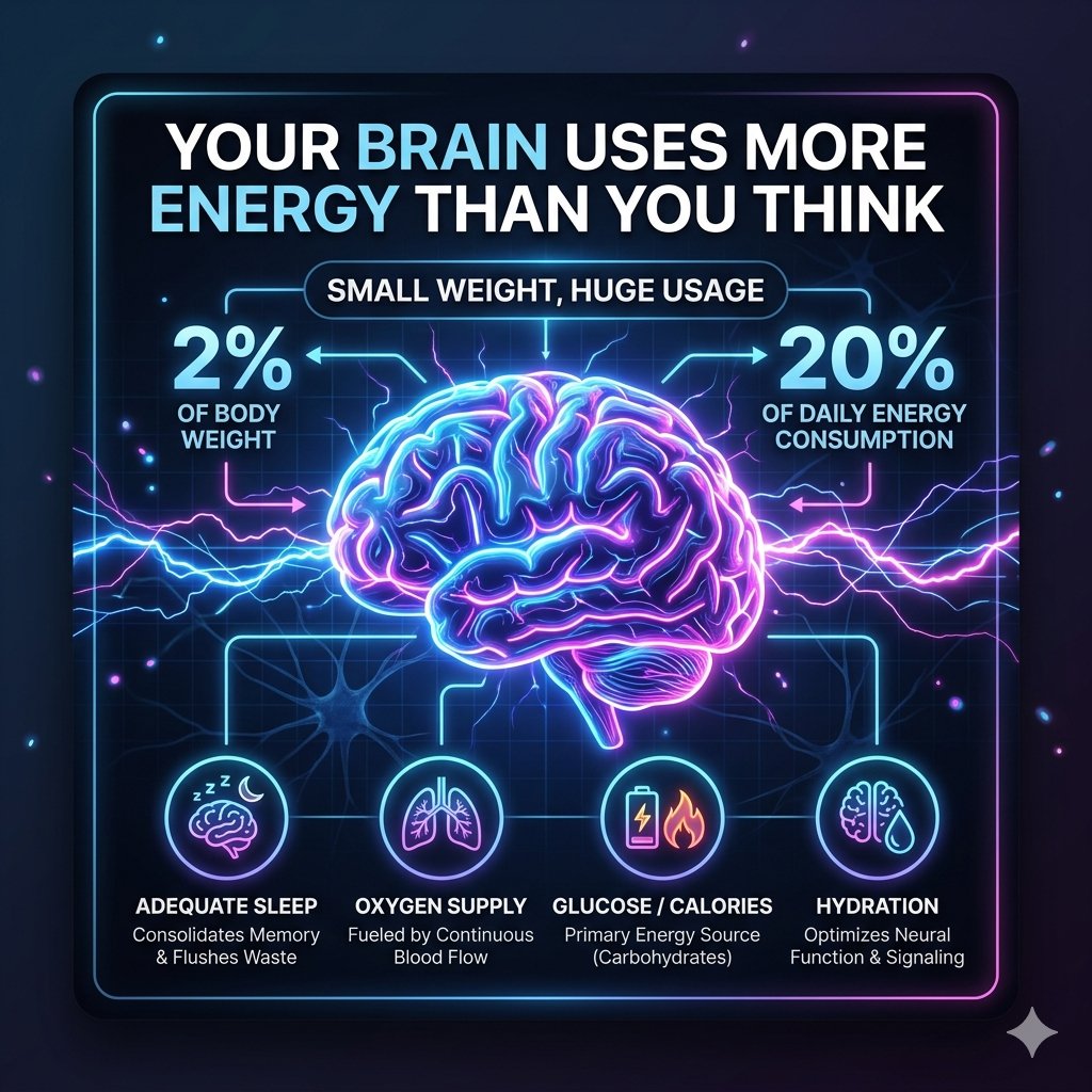Indianinfos's tweet photo. 🧠 Your Brain Uses More Energy Than You Think:

1️⃣Brain = only ~2% of body weight 🧍‍♂️
2️⃣But uses ~20% of total energy ⚡
3️⃣Burns ~300–400 calories/day 🔥
4️⃣Active even during sleep 😴
5️⃣Uses more energy than muscles at rest https://t.co/wIFPRAlQHv