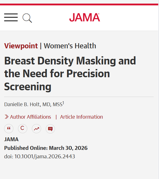 JAMA_current's tweet image. 💬 Viewpoint: Breast density increases cancer risk and reduces #Mammography sensitivity, but access to supplemental screening like #MRI and ultrasonography remains limited, creating disparities in early #BreastCancer detection. 

ja.ma/4tqn3VX