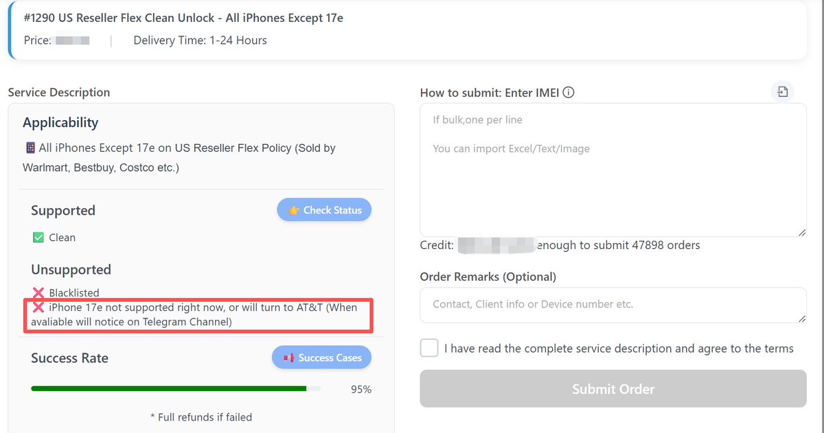 🚨🚨🚨 US Reseller Flex Clean Unlock Donot Support iPhone 17e temporalily, if submitted will turn to AT&amp;T 2026.4.1

For iPhone 17e please use Reseller Premium
unlock.imeischeck.com/main/submit-or…

Whatsapp: +8613316880304
Unlock &amp; Check news: t.me/unlockimeische…