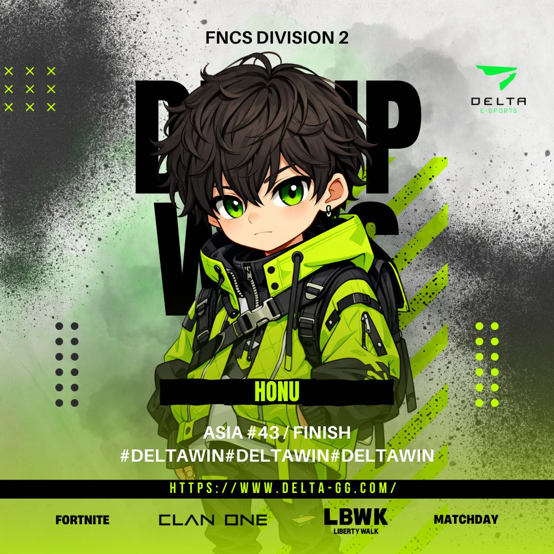 DELTAGG058's tweet image. 『 FNCS DIVISION 2 #FORTNITE 』

HONU選手 #43【@HONU7777777】

遂にDIVISION 2 も予選突破🔥
DIVISION 1 &amp;amp; FNCS Play-in 出場資格獲得🙌

HONU選手への応援をよろしくお願い致します💬

引き続きDELTA ESPORTSをよろしくお願い致します。

#DELTA #DELTAWIN