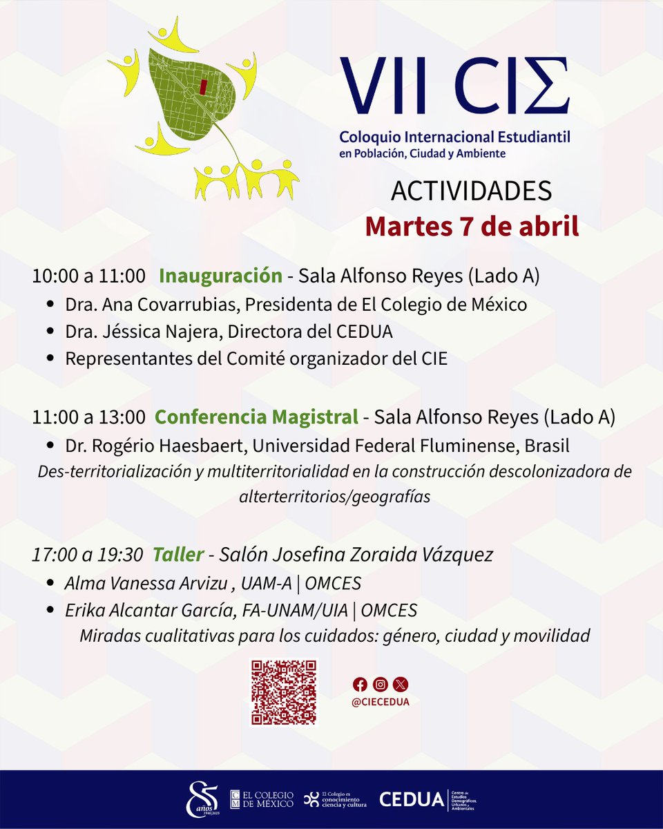 CIECEDUA's tweet photo. 🌍 ¡Todo listo para el VII Coloquio Internacional Estudiantil! 🏙️🌱

Del 7 al 10 de abril, únete a la conversación sobre población, ciudad y ambiente en @elcolmex. 🏛️

Consulta el programa y asiste: https://t.co/f1hTX4rxyz https://t.co/0rTuU2QdFM