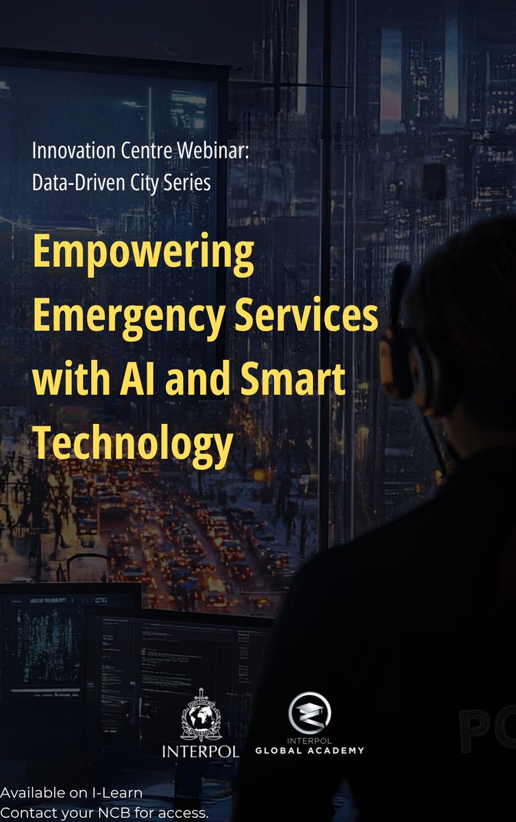 INTERPOL_CBT's tweet photo. 👨‍💻 Smart cities = safer communities.
Our webinar covers:
 🔹AI for emergency notification systems
 🔹Geolocation &amp; real-time incident management
 🔹Cross-border expertise (Argentina, France, Spain)

Access on I-Learn. Contact Your NCB.
#INTERPOL #INTERPOLTraining https://t.co/0LhPrGXbna